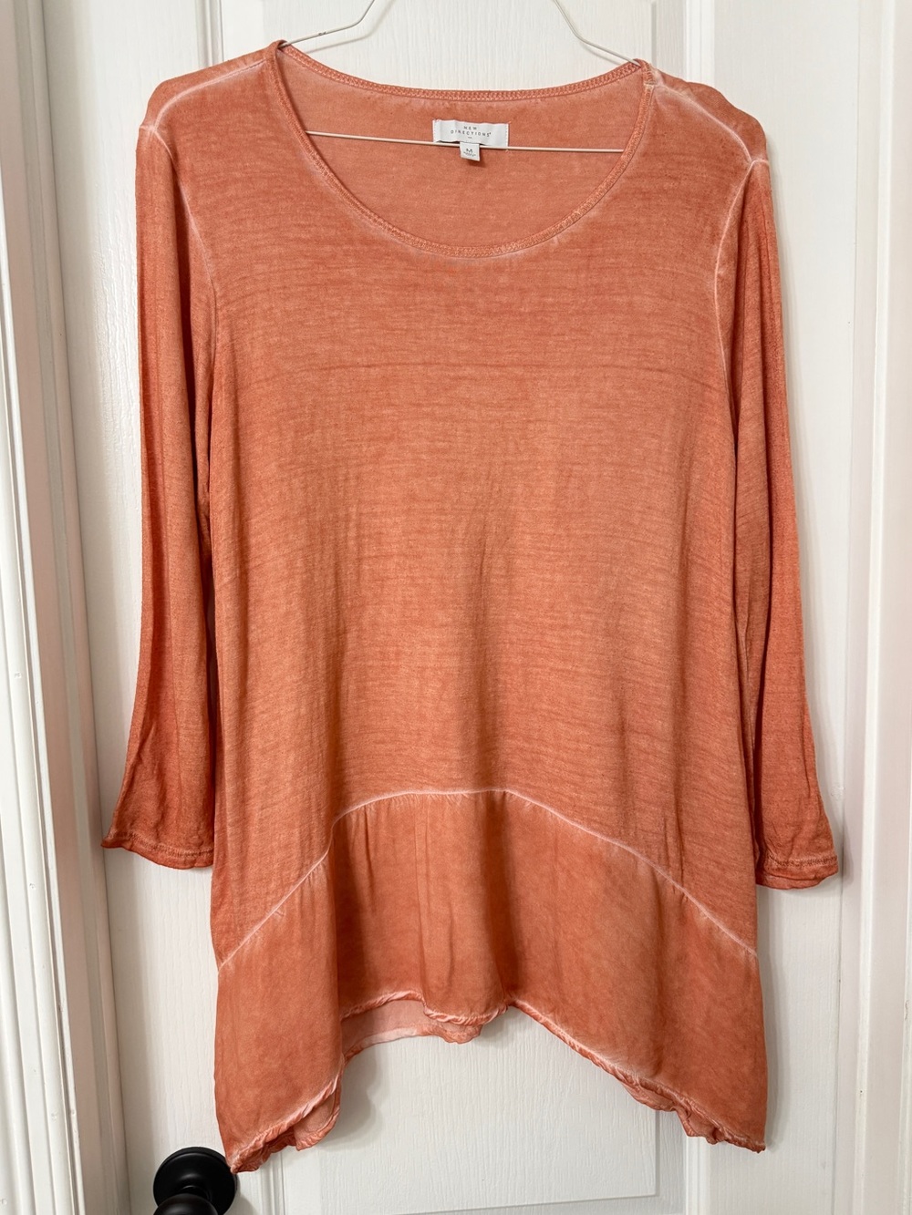 New Directions scoop neck asymmetrical tunic top coral orange 3/4 sleeve Size M